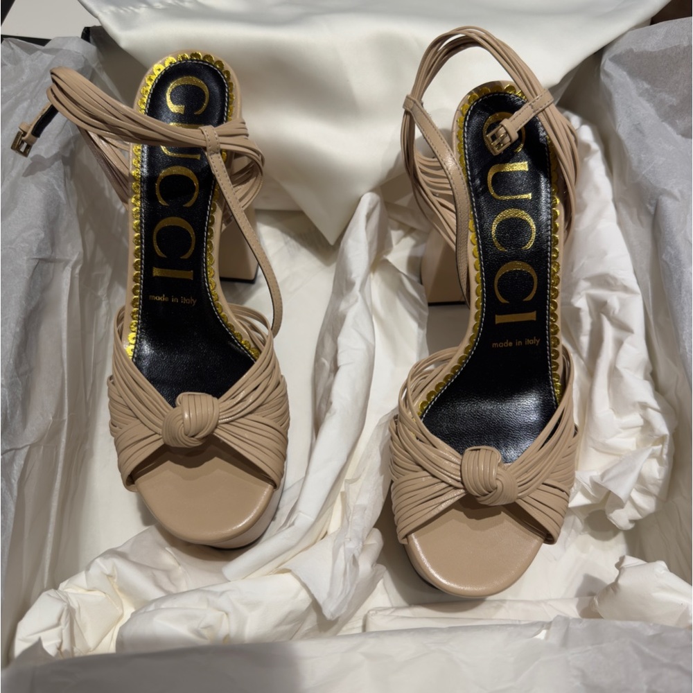 GUCCI Malaga Kid Knotted Strap Crawford Platform Sandals Size 37 Size 7 BNIB